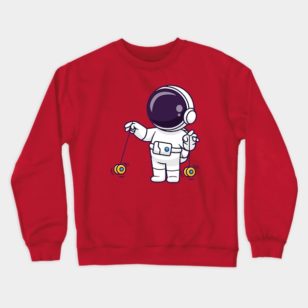 Cute Astronaut Playing Yoyo Cartoon Crewneck Sweatshirt by Catalyst Labs